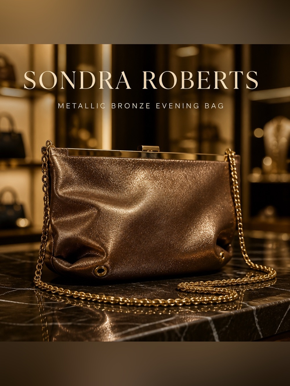 NWOT Sondra Roberts Squared Bronze Metallic gold chain strap evening bag